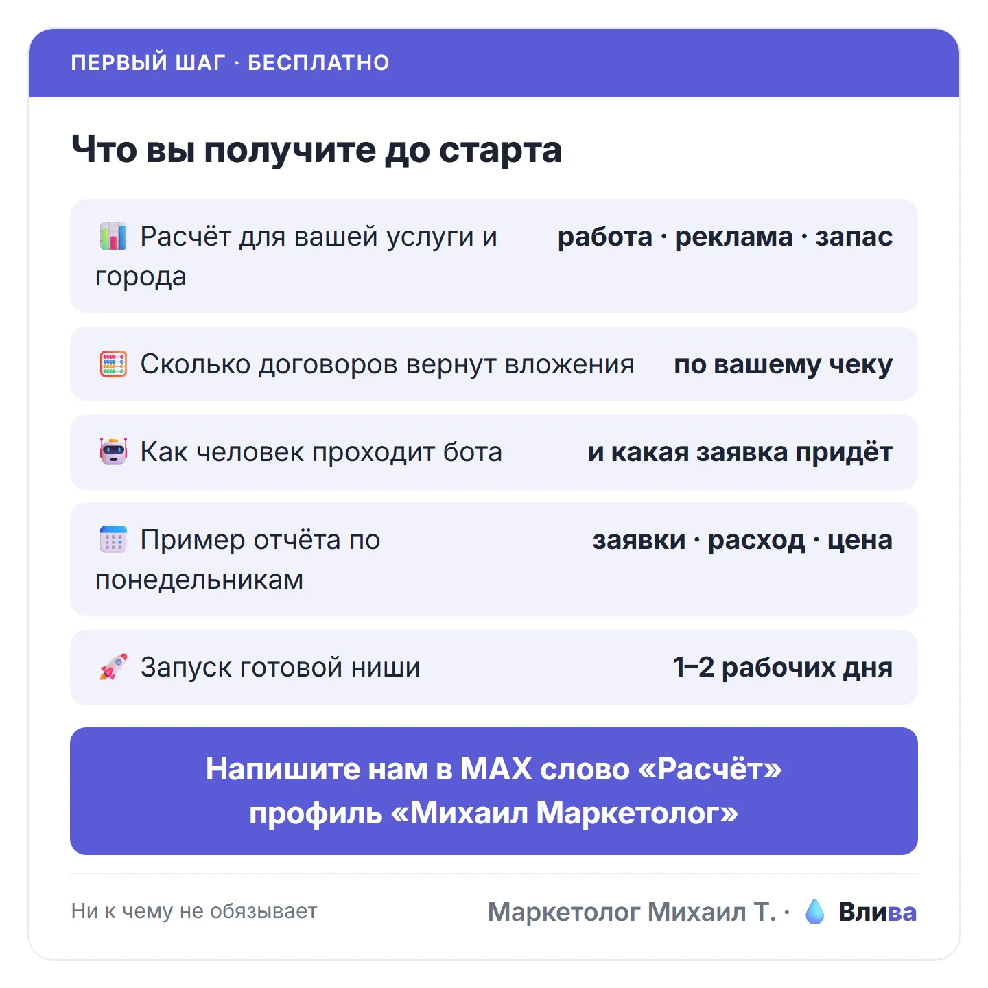 Что вы получите до старта: расчёт, бот, отчёт