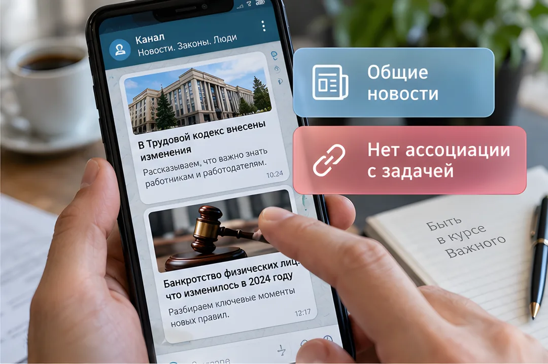 Рука листает ленту канала в мессенджере со смешанным контентом на экране смартфона