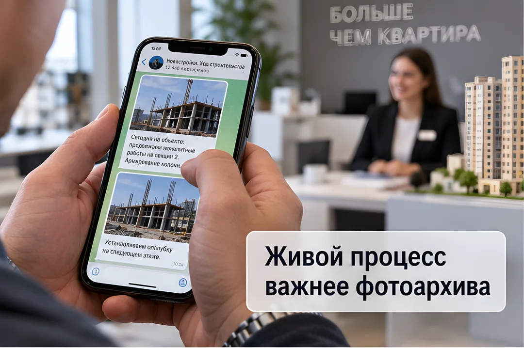 Покупатель листает канал о стройке в телефоне, а не смотрит сайт, чтобы оценить надежность застройщика.
